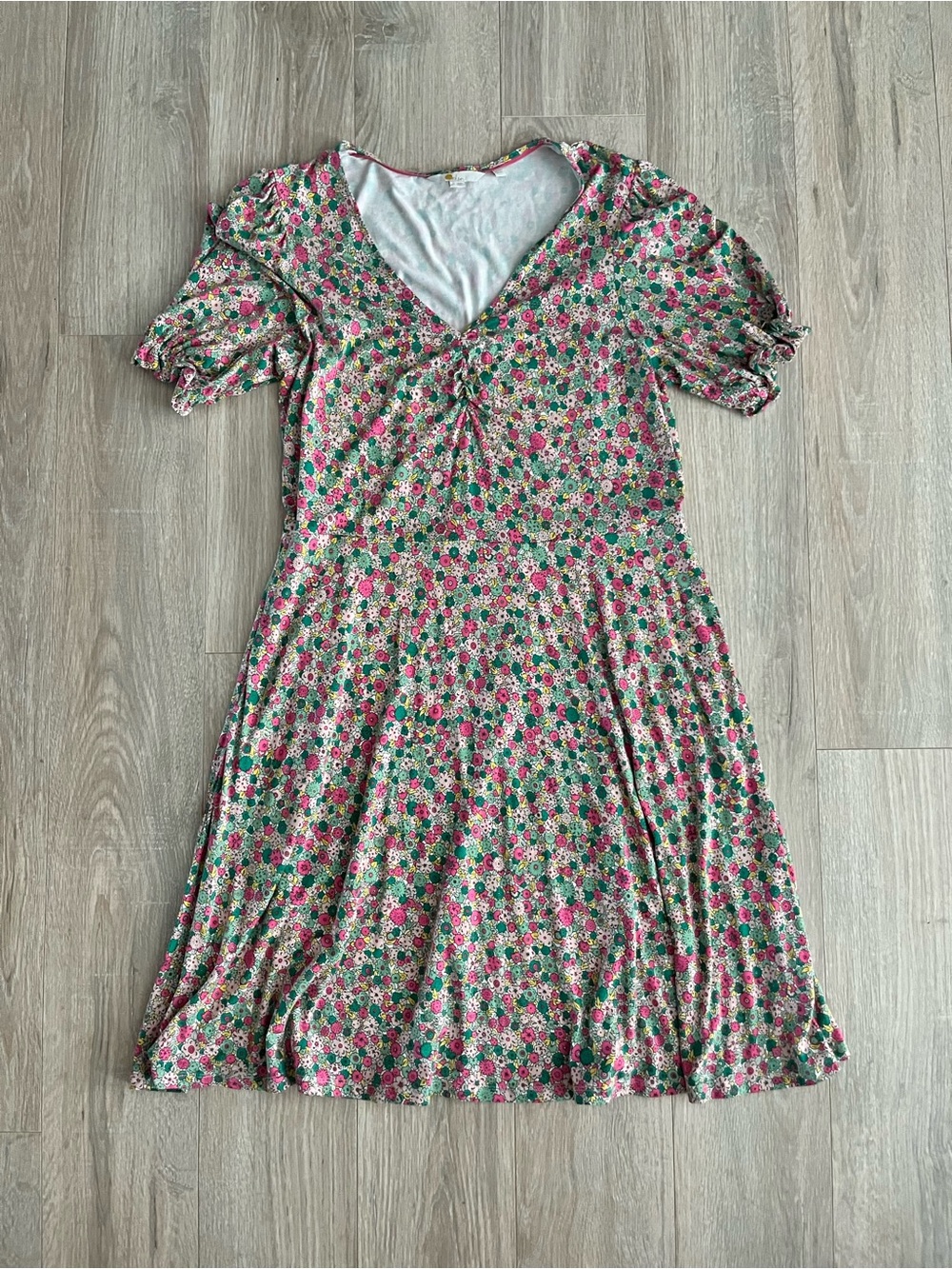 Boden Women’s V-Neck Jersey Mini Dress Highland Green Floret Cluster - Size 12L